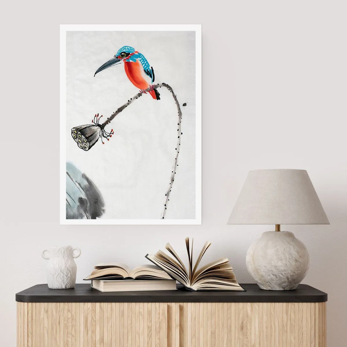 Affiche - Poster - Martin-pêcheur coloré sur une branche dans un style aquarelle - 50x70cm - La vie du champ - Décoration murale moderne pour le salon et la chambre ARTTOR