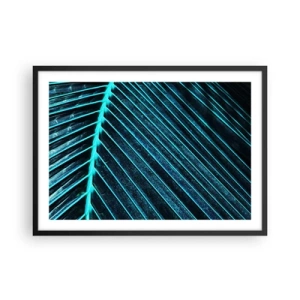 Affiche dans un cadre noir - Poster - Macrophotographie d'une feuille dans les tons turquoise et bleu marine - 70x50cm - Texture verte - Décoration murale moderne pour le salon et la chambre ARTTOR