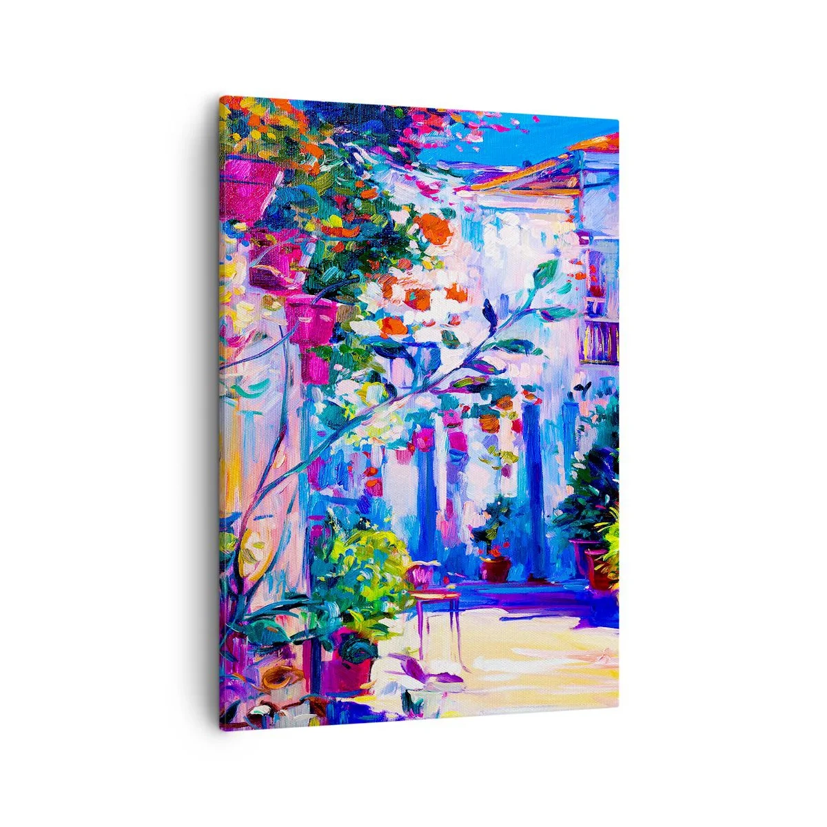 Impression sur toile - Image sur toile - Une rue colorée pleine de fleurs - 50x70cm - Impression - une rue italienne - Décoration murale moderne pour le salon et la chambre ARTTOR