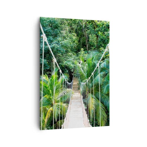 Impression sur toile - Image sur toile - Un pont suspendu dans une jungle tropicale pleine de verdure - 70x100cm - Welcome to the jungle! - Décoration murale moderne pour le salon et la chambre ARTTOR
