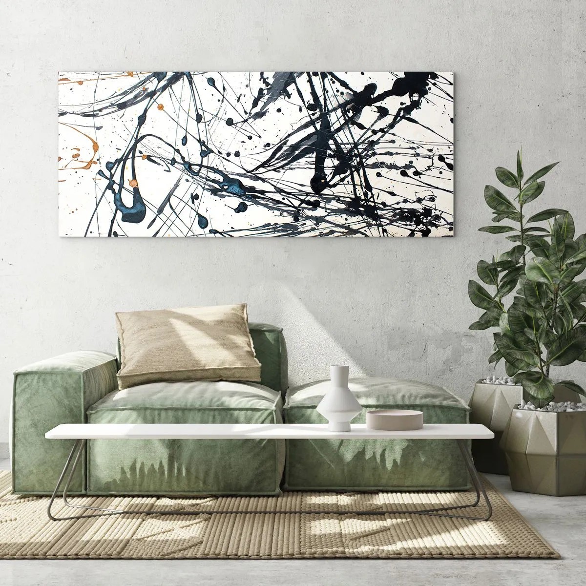 Impression sur verre - Image sur verre - Motif de peinture abstraite avec des lignes et des taches dynamiques - 120x50cm - Ca a du sens ou ça n'en a pas ? - Décoration murale moderne pour le salon et la chambre ARTTOR