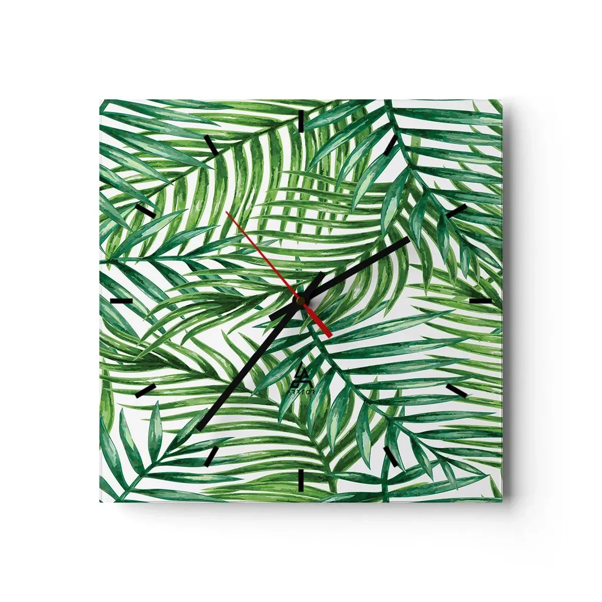 Horloge murale - Pendule murale - Feuilles de palmier tropicales vertes sur fond clair - 30x30cm - Sous la canopée verte - Décoration murale moderne pour le salon et la chambre ARTTOR