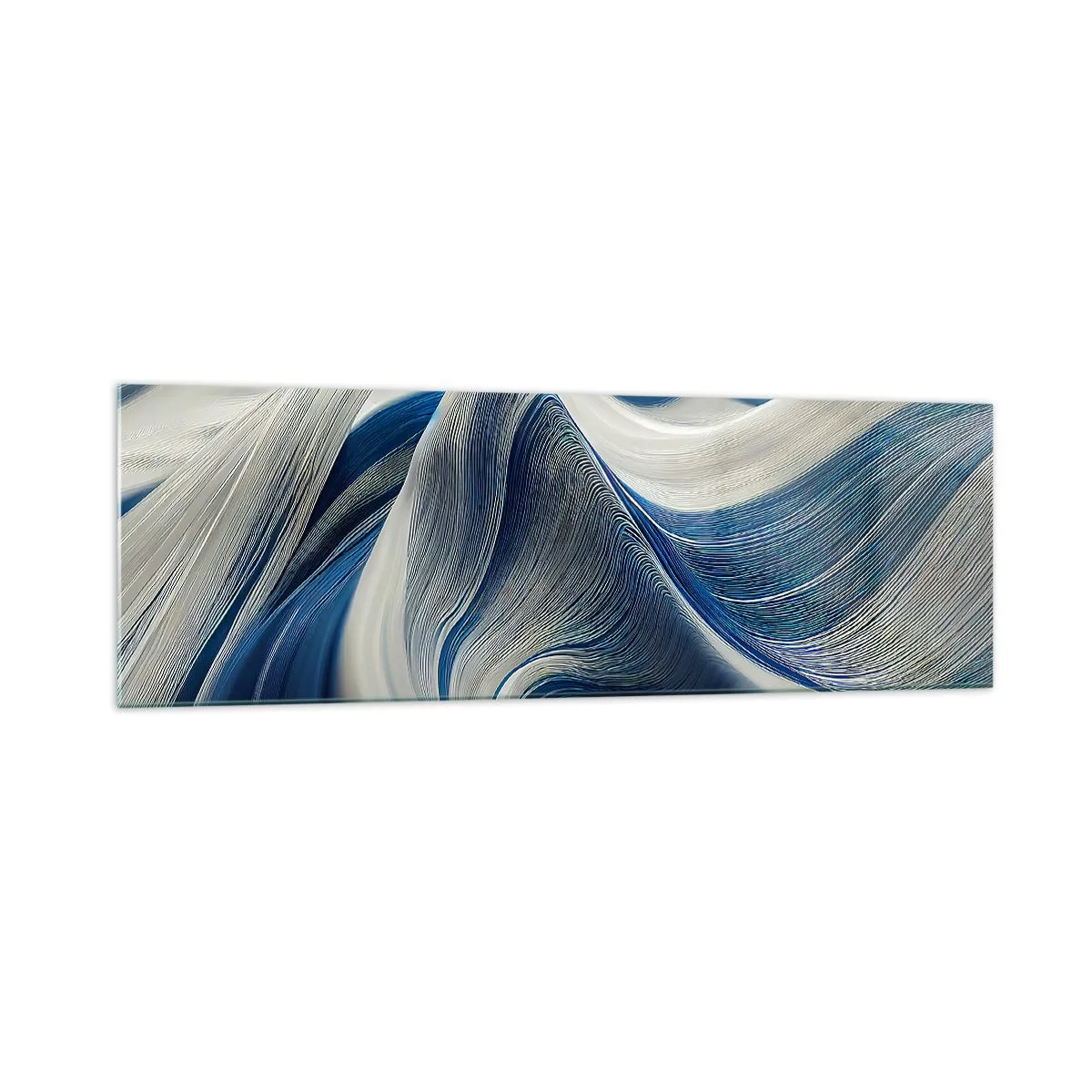 Impression sur verre - Image sur verre - Vagues abstraites dans des tons de bleu et de blanc - 160x50cm - La fluidité du bleu et du blanc - Décoration murale moderne pour le salon et la chambre ARTTOR