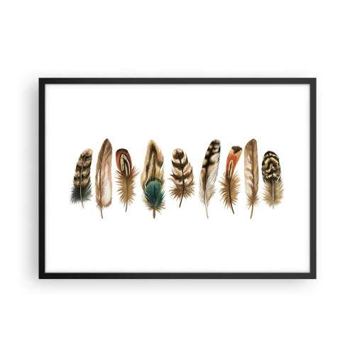Affiche dans un cadre noir - Poster - Motif décoratif d'une collection de plumes diverses - 70x50cm - Variation à plumes - Décoration murale moderne pour le salon et la chambre ARTTOR