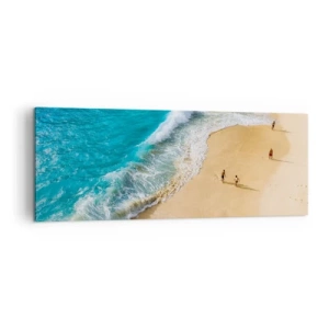 Impression sur toile - Image sur toile - Une plage avec de l'eau turquoise et des gens qui se promènent - 140x50cm - Et ensuite le soleil, la plage… - Décoration murale moderne pour le salon et la chambre ARTTOR
