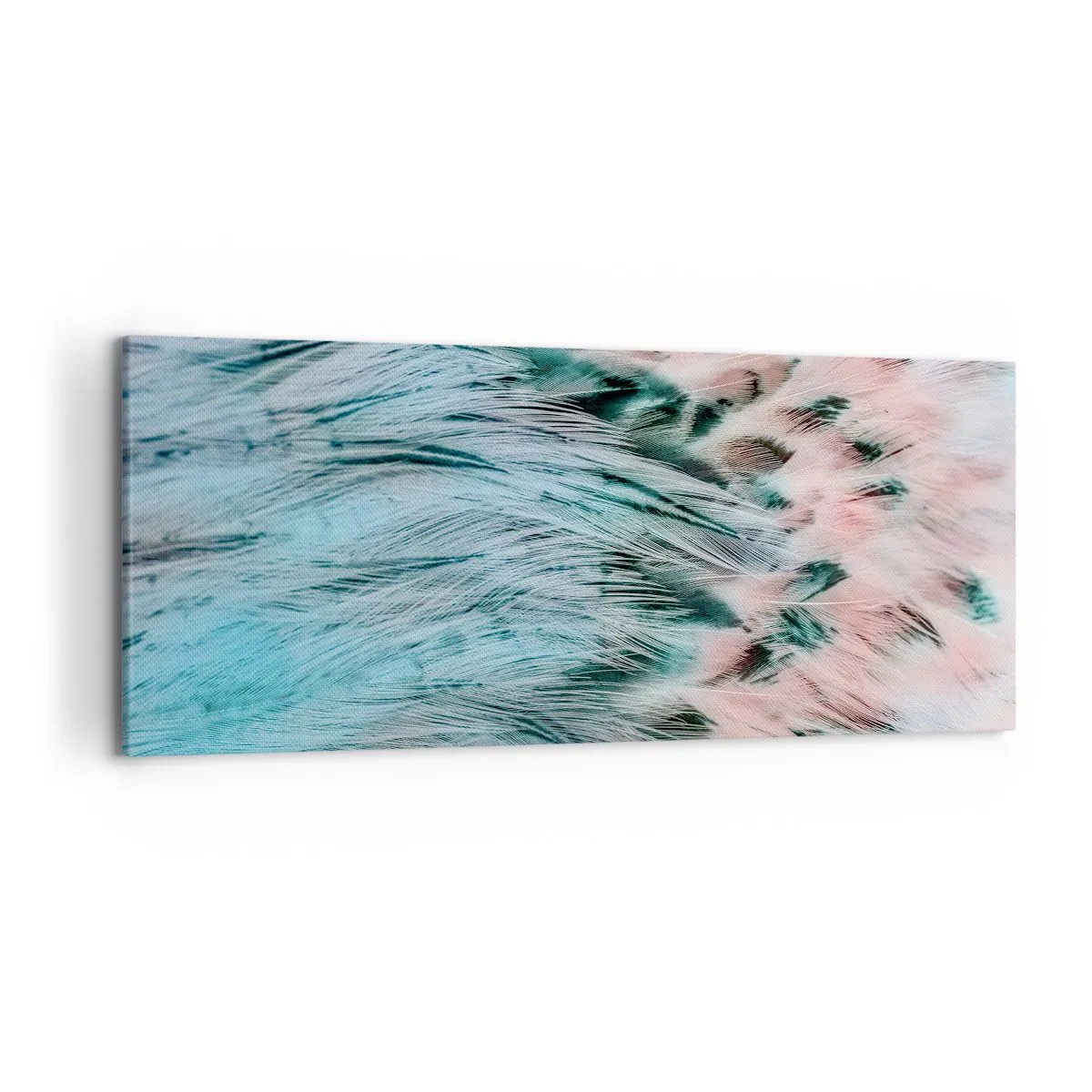 Impression sur toile - Image sur toile - Gros plan de plumes aux couleurs rose saphir pastel - 120x50cm - Duvet rose saphir - Décoration murale moderne pour le salon et la chambre ARTTOR
