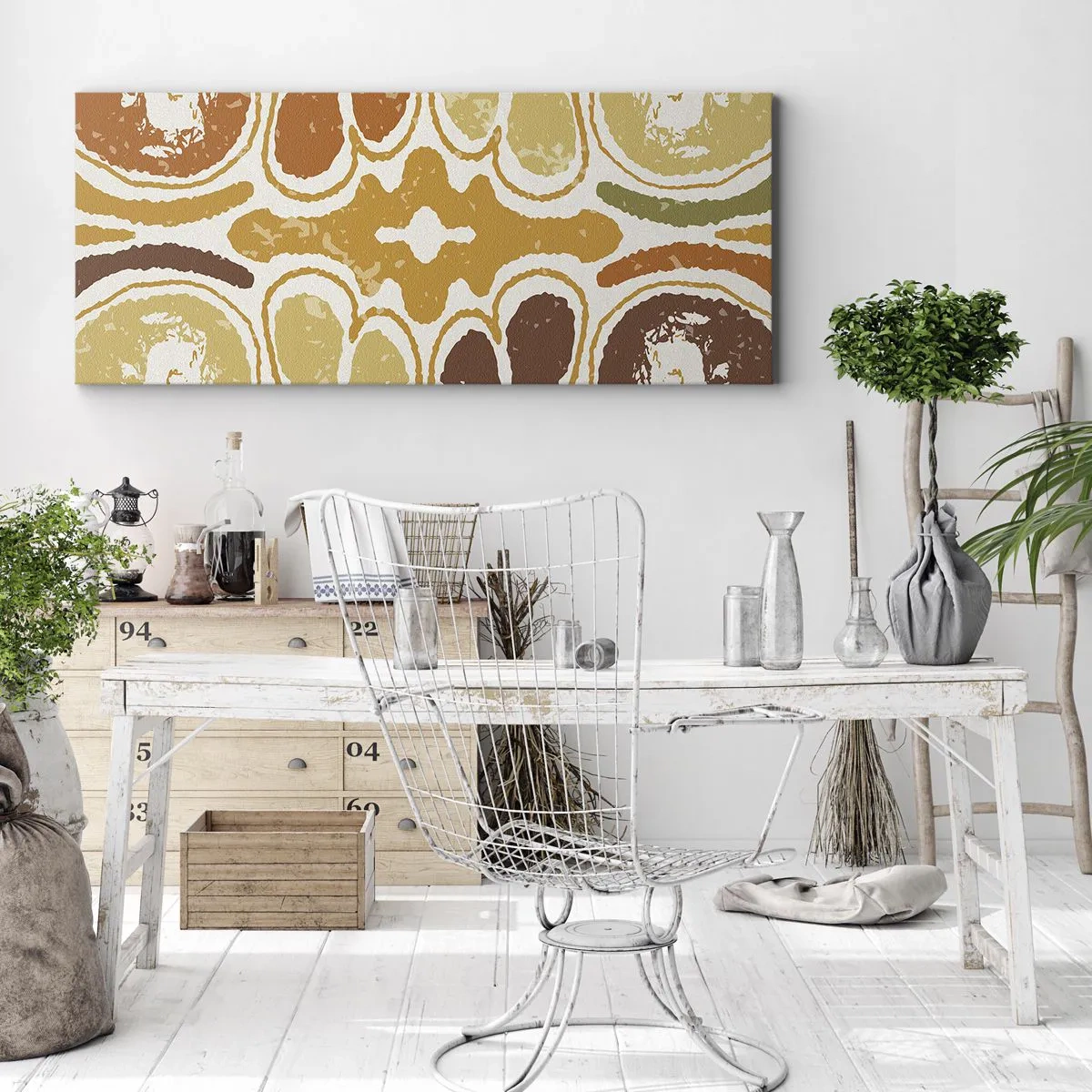 Impression sur toile - Image sur toile - Motifs abstraits chaleureux dans les tons jaunes et bruns - 140x50cm - Abstraction sentimentale - Décoration murale moderne pour le salon et la chambre ARTTOR