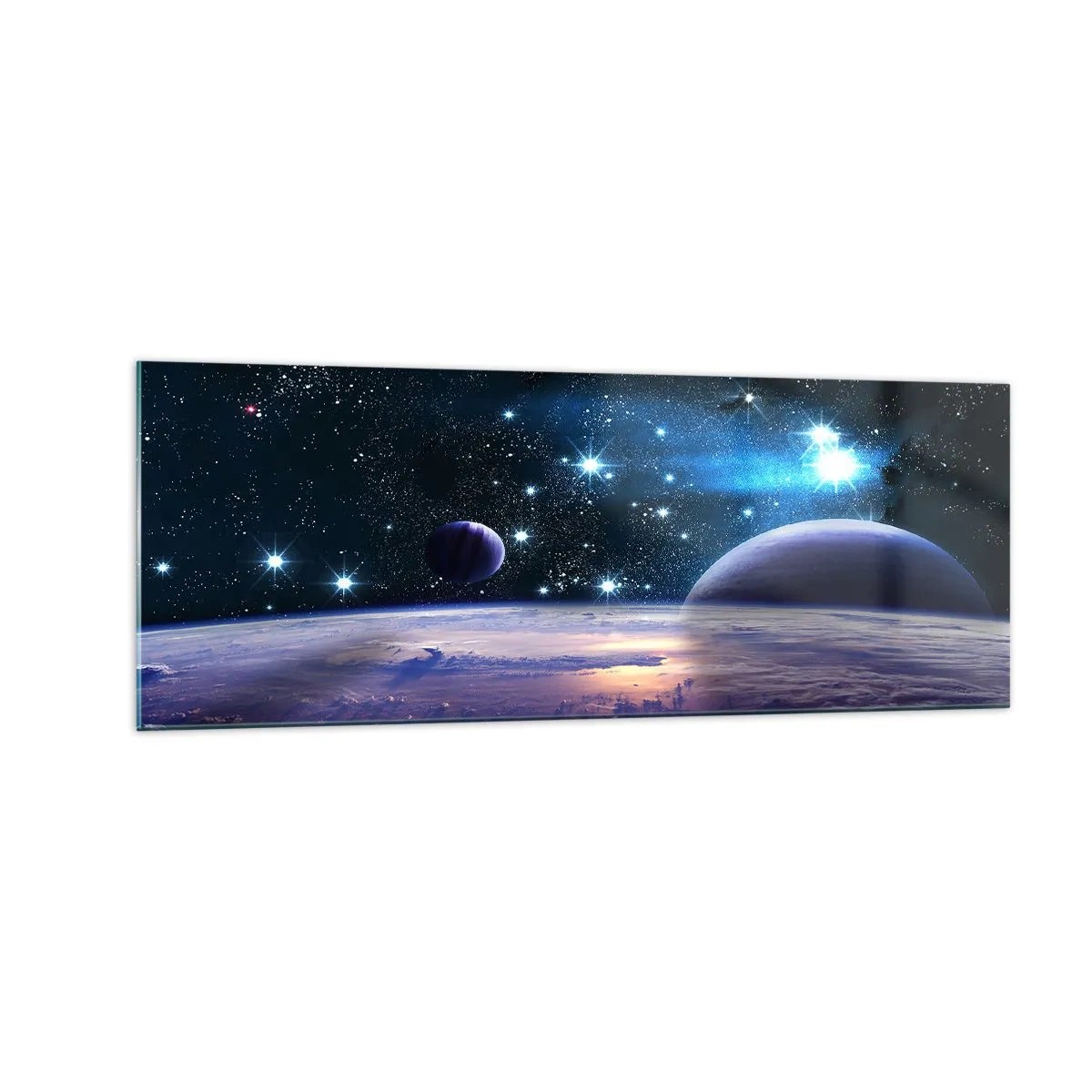 Impression sur verre - Image sur verre - Une vue de l'espace avec des planètes et des étoiles - 140x50cm - Toujours seul? - Décoration murale moderne pour le salon et la chambre ARTTOR