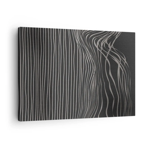 Impression sur toile - Image sur toile - Lignes blanches sur fond gris foncé dans un arrangement abstrait - 70x50cm - Rythme et accent - Décoration murale moderne pour le salon et la chambre ARTTOR