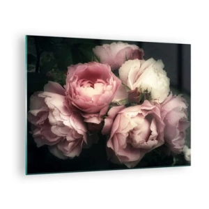 Impression sur verre - Image sur verre - Un bouquet de roses roses dans un éclairage doux avec une touche vintage - 70x50cm - Le charme de la belle époque - Décoration murale moderne pour le salon et la chambre ARTTOR