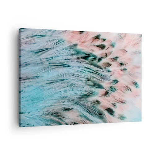 Impression sur toile - Image sur toile - Gros plan de plumes aux couleurs rose saphir pastel - 70x50cm - Duvet rose saphir - Décoration murale moderne pour le salon et la chambre ARTTOR
