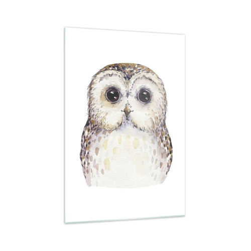 Impression sur verre - Image sur verre - Portrait d'un hibou sur fond clair aux couleurs délicates - 70x100cm - Regarde-moi dans les yeux - Décoration murale moderne pour le salon et la chambre ARTTOR