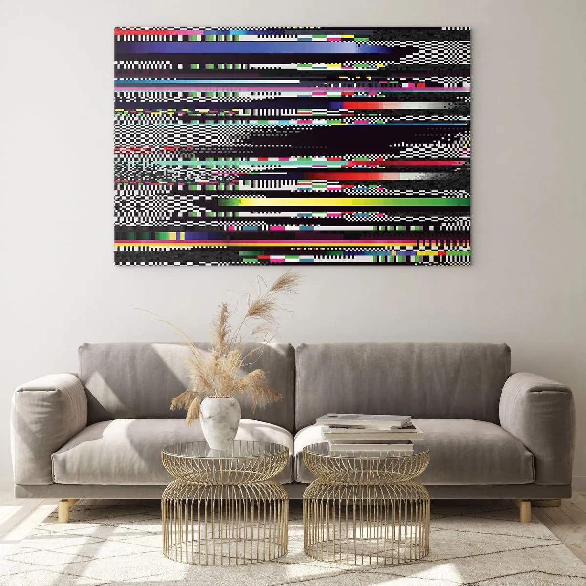 Impression sur verre - Image sur verre - Graphiques numériques abstraits de style glitch - 120x80cm - L'image de contrôle de la réalité - Décoration murale moderne pour le salon et la chambre ARTTOR