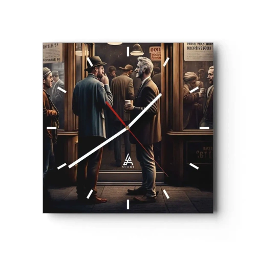 Horloge murale - Pendule murale - Scène de rue avec des gens devant un café rétro - 30x30cm - Bon moment de la journée - Décoration murale moderne pour le salon et la chambre ARTTOR