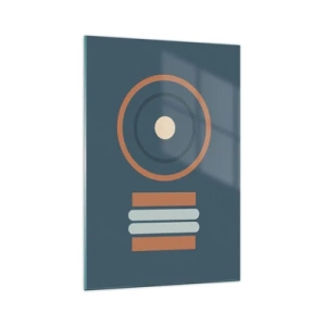 Impression sur verre - Image sur verre - Une composition géométrique avec des cercles et des rectangles aux couleurs sobres. - 70x100cm - Essence des choses - Décoration murale moderne pour le salon et la chambre ARTTOR