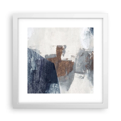 Affiche dans un cadre blanc - Poster - Formes bleues et brunes - 30x30 cm