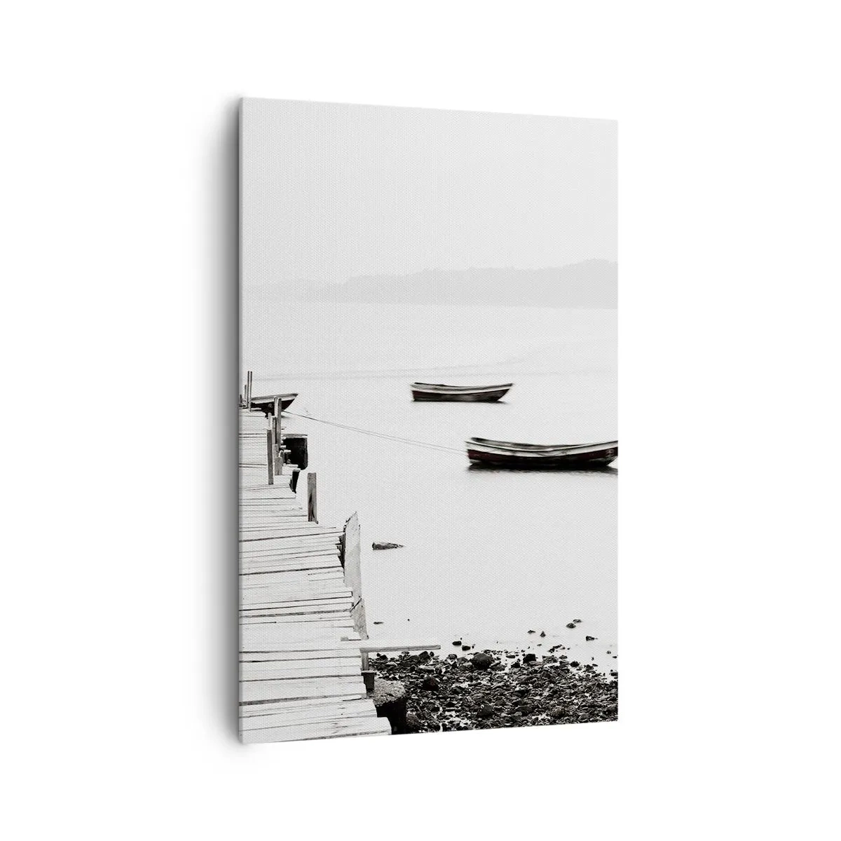 Impression sur toile - Image sur toile - Jetée en bois et bateaux sur une eau calme - 80x120cm - Calme et propre au bord de l'eau - Décoration murale moderne pour le salon et la chambre ARTTOR