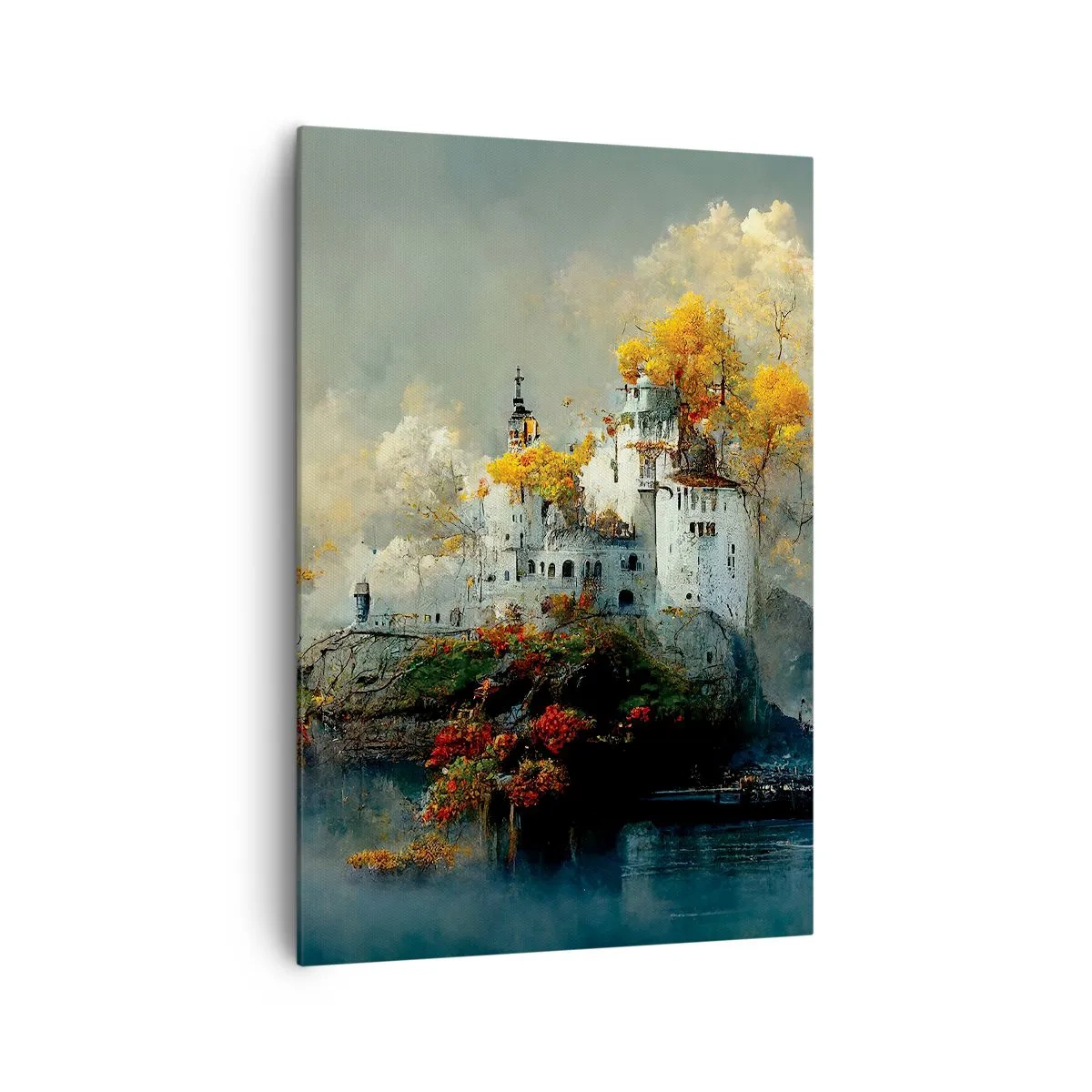 Impression sur toile - Image sur toile - Un château sur une colline entouré d'arbres d'automne - 70x100cm - Le début d'une histoire romantique - Décoration murale moderne pour le salon et la chambre ARTTOR