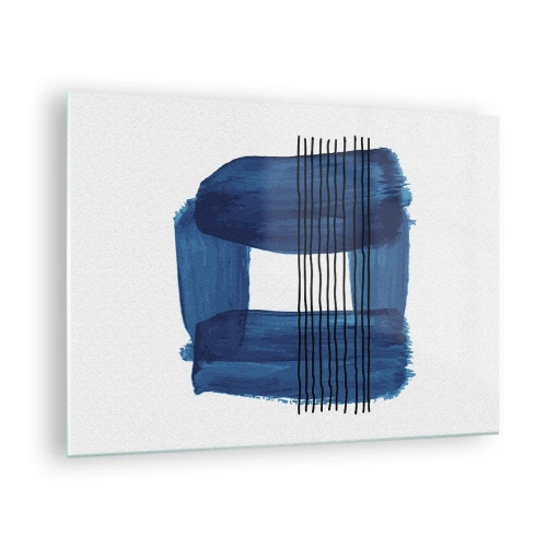 Impression sur verre - Image sur verre - Abstraction moderne dans les tons de bleu - 70x50cm - Composition noire-bleue - Décoration murale moderne pour le salon et la chambre ARTTOR
