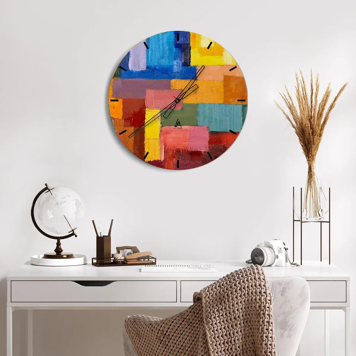 Horloge murale - Pendule murale - Des rectangles colorés avec une texture de peinture à l'huile sur le cadran de l'horloge - 30x30cm - Chacun est différent, tout est coloré - Décoration murale moderne pour le salon, la cuisine et la chambre ARTTOR