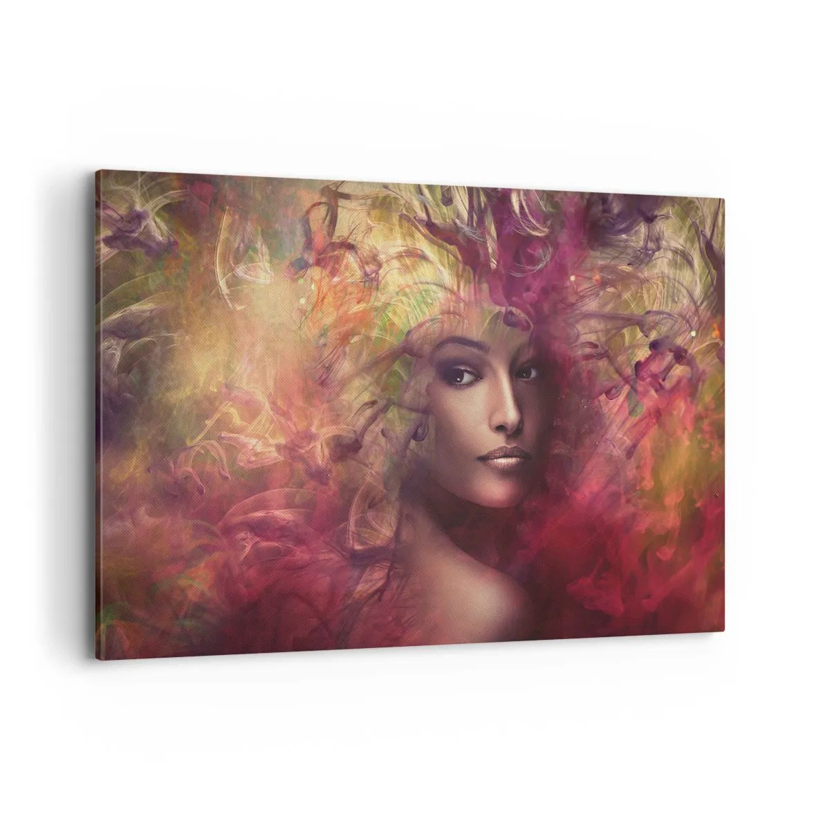 Impression sur toile - Image sur toile - Une femme aux couleurs abstraites créant un arrière-plan dynamique - 120x80cm - Je suis ici! - Décoration murale moderne pour le salon et la chambre ARTTOR