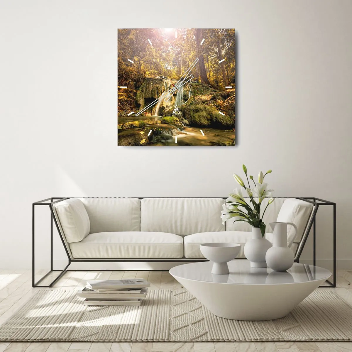 Horloge murale - Pendule murale - Cascade de forêt en vert - 40x40 cm