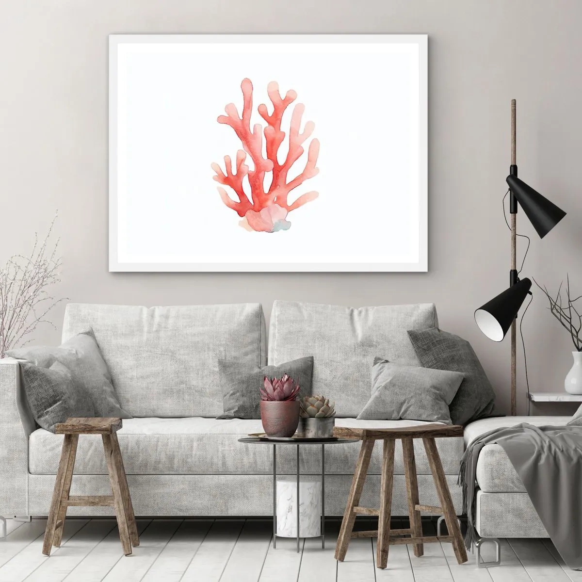 Affiche dans un cadre blanc - Poster - Corail couleur corail - 70x50 cm