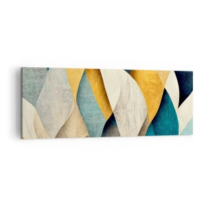 Impression sur toile - Image sur toile - Vagues abstraites dans des tons de bleu et d'or - 140x50cm - Rythme et vague - Décoration murale moderne pour le salon et la chambre ARTTOR