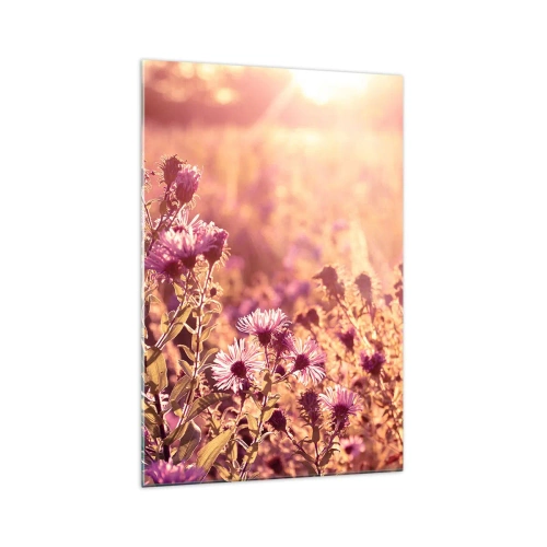 Impression sur verre - Image sur verre - Prairie à la lumière du soleil couchant - 70x100cm - Avant que l'été ne parte - Décoration murale moderne pour le salon et la chambre ARTTOR