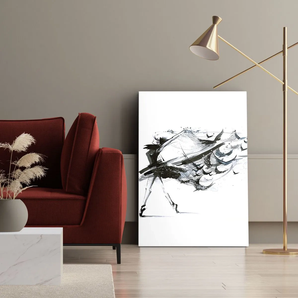 Impression sur toile - Image sur toile - Une danseuse avec une robe dynamique en forme d'oiseaux - 50x70cm - La magie de la musique vous libère des envoûtements - Décoration murale moderne pour le salon et la chambre ARTTOR