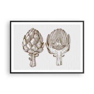 Affiche dans un cadre noir - Poster - Dessin d'art vintage d'un artichaut - 100x70cm - Leçon d’anatomie - Décoration murale moderne pour le salon et la chambre ARTTOR