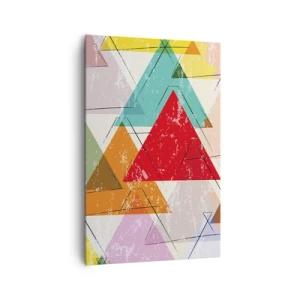 Impression sur toile - Image sur toile - Abstraction colorée avec des triangles géométriques - 80x120cm - Trois par trois - Décoration murale moderne pour le salon et la chambre ARTTOR