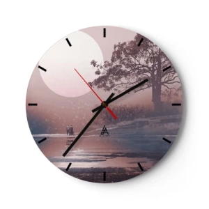 Horloge murale - Pendule murale - Paysage romantique avec une grande lune et un arbre au crépuscule - 30x30cm - Merveilles de la nuit - Décoration murale moderne pour le salon, la cuisine et la chambre ARTTOR