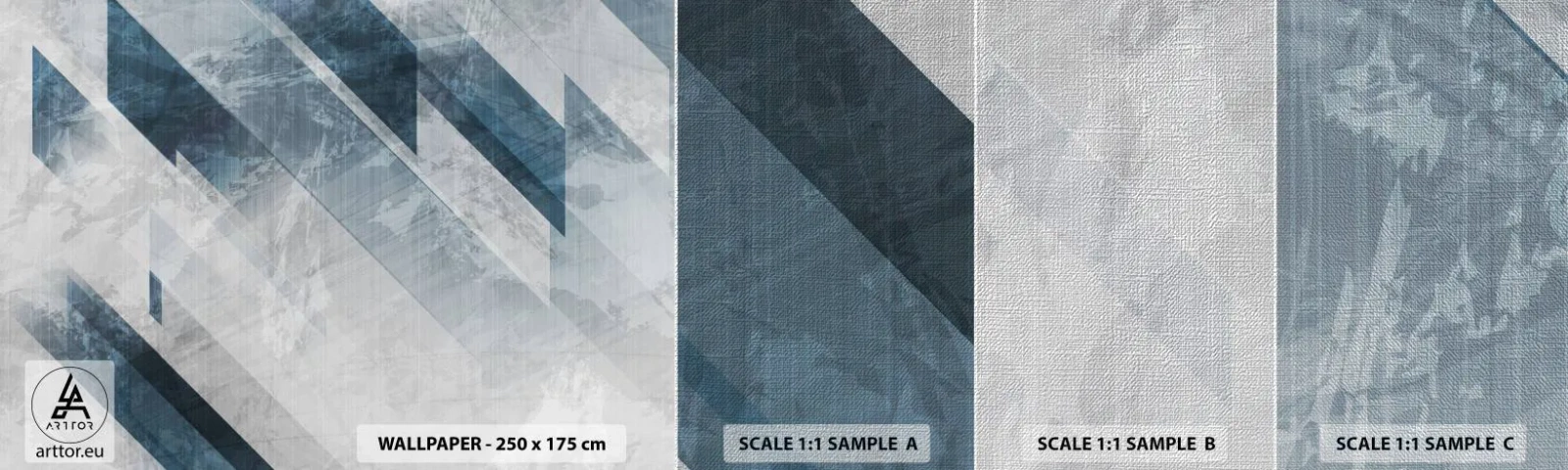 Échantillon de Papier Peint Premium Canvas - Composition spatiale - mouvement gris - Abstraction, Morceau, Modèle moderne - 100x30 cm