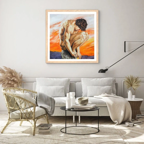 Affiche dans un chêne clair - Poster - Plongé dans ses pensées - 60x60 cm