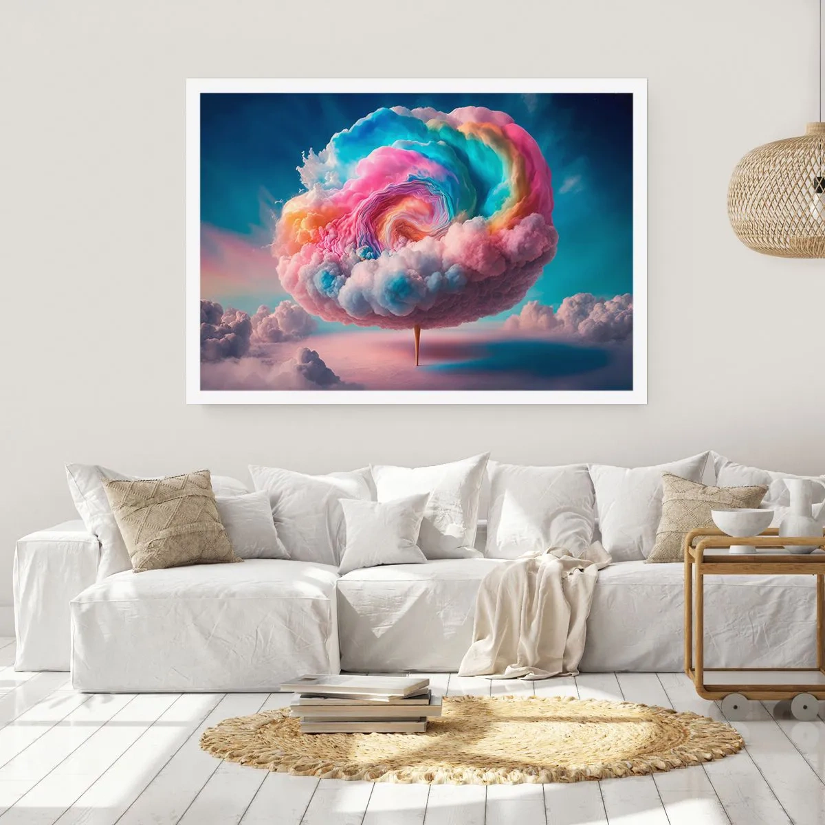 Affiche - Poster - Un nuage en forme de spirale aux couleurs pastel dans le ciel - 100x70cm - Le rêve d'un parc d'attractions - Décoration murale moderne pour le salon et la chambre ARTTOR