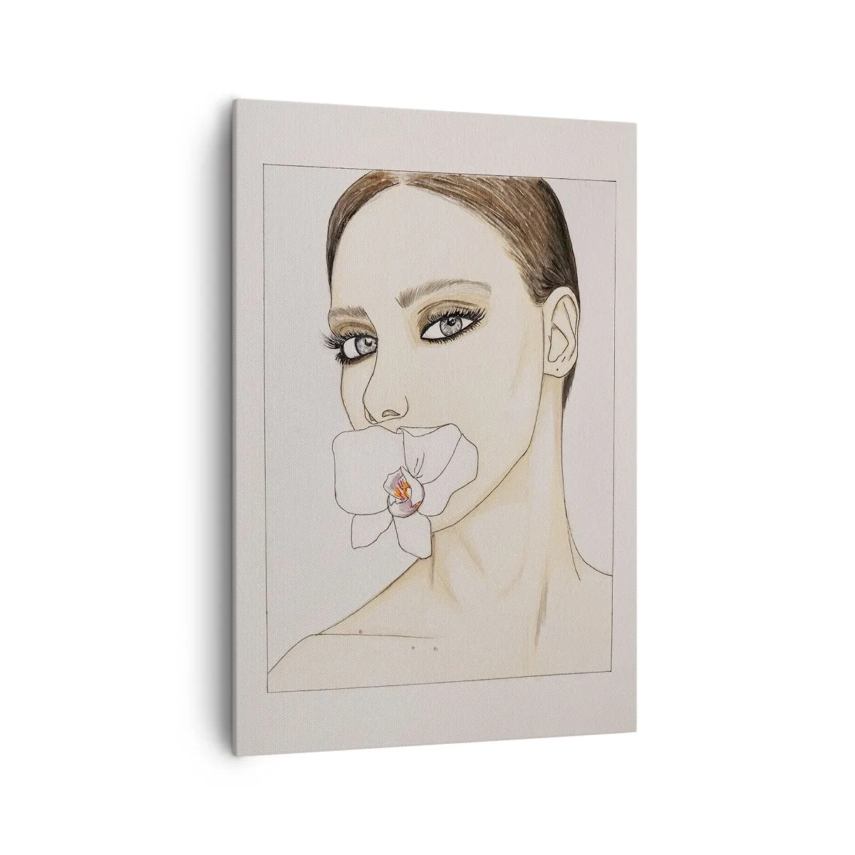Impression sur toile - Image sur toile - Portrait d'une femme avec une orchidée aux couleurs délicates - 70x100cm - Symbole de l'élégance et de la beauté - Décoration murale moderne pour le salon et la chambre ARTTOR