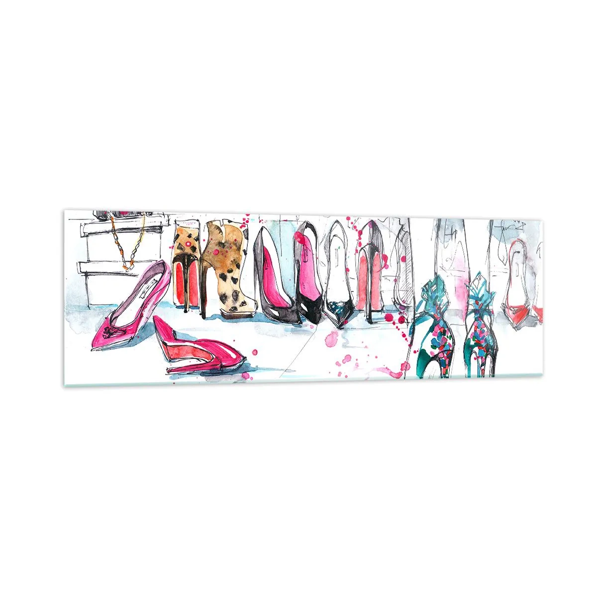 Impression sur verre - Image sur verre - Graphismes artistiques mettant en vedette des talons hauts et des accessoires - 160x50cm - Sésame, ouvre-toi - Décoration murale moderne pour le salon et la chambre ARTTOR