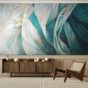 Papier Peint Autocollant Deluxe Sticker - Abstraction bleue avec un motif doré - Morceau, Art Déco, Subtil - 100x70 cm