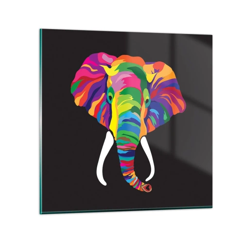 Impression sur verre - Image sur verre - L'éléphant qui aimait se baigner dans un arc-en-ciel - 30x30 cm