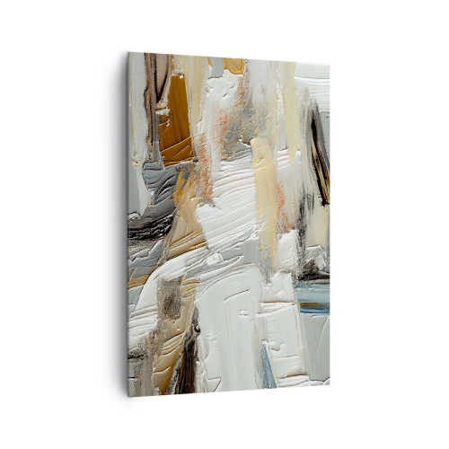 Impression sur toile - Image sur toile - Abstraction texturale dans des tons terre et blanc - 80x120cm - Couches colorées - Décoration murale moderne pour le salon et la chambre ARTTOR