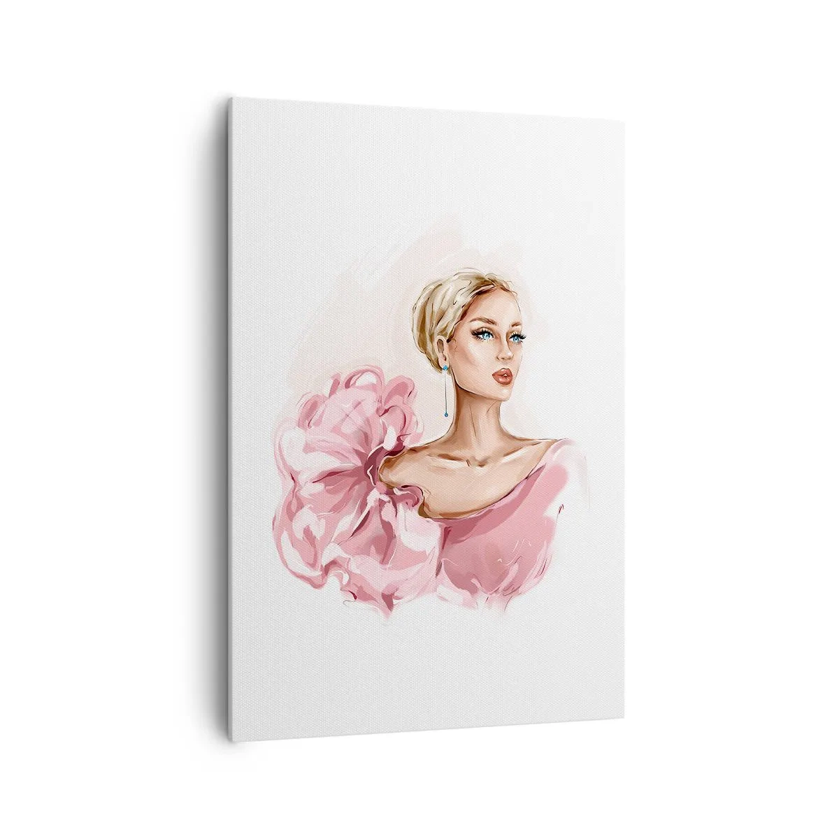 Impression sur toile - Image sur toile - Portrait d'une femme en robe rose sur fond clair - 70x100cm - Comme peinte... - Décoration murale moderne pour le salon et la chambre ARTTOR