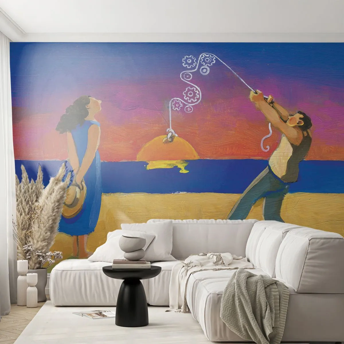 Papier Peint Photo Premium Sand - Scène artistique de coucher de soleil sur la plage - 100x70cm - Plus qu'une étoile dans le ciel - Décoration murale moderne pour le salon et la chambre ARTTOR