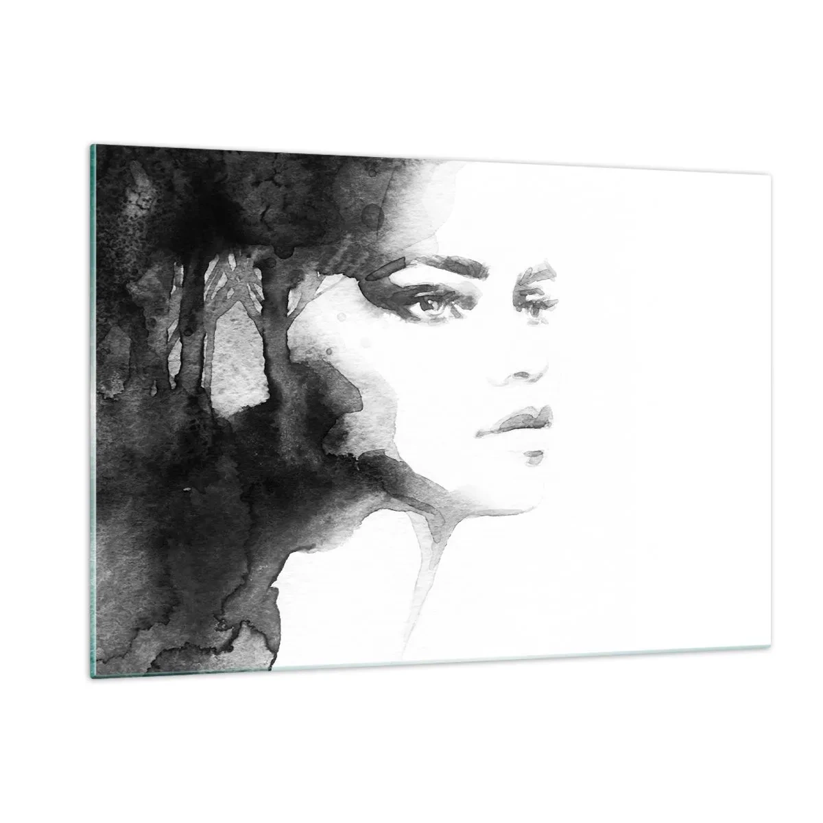 Impression sur verre - Image sur verre - Portrait de femme à l'aquarelle en noir et blanc - 120x80cm - Fait de mystère et de brouillard - Décoration murale moderne pour le salon et la chambre ARTTOR