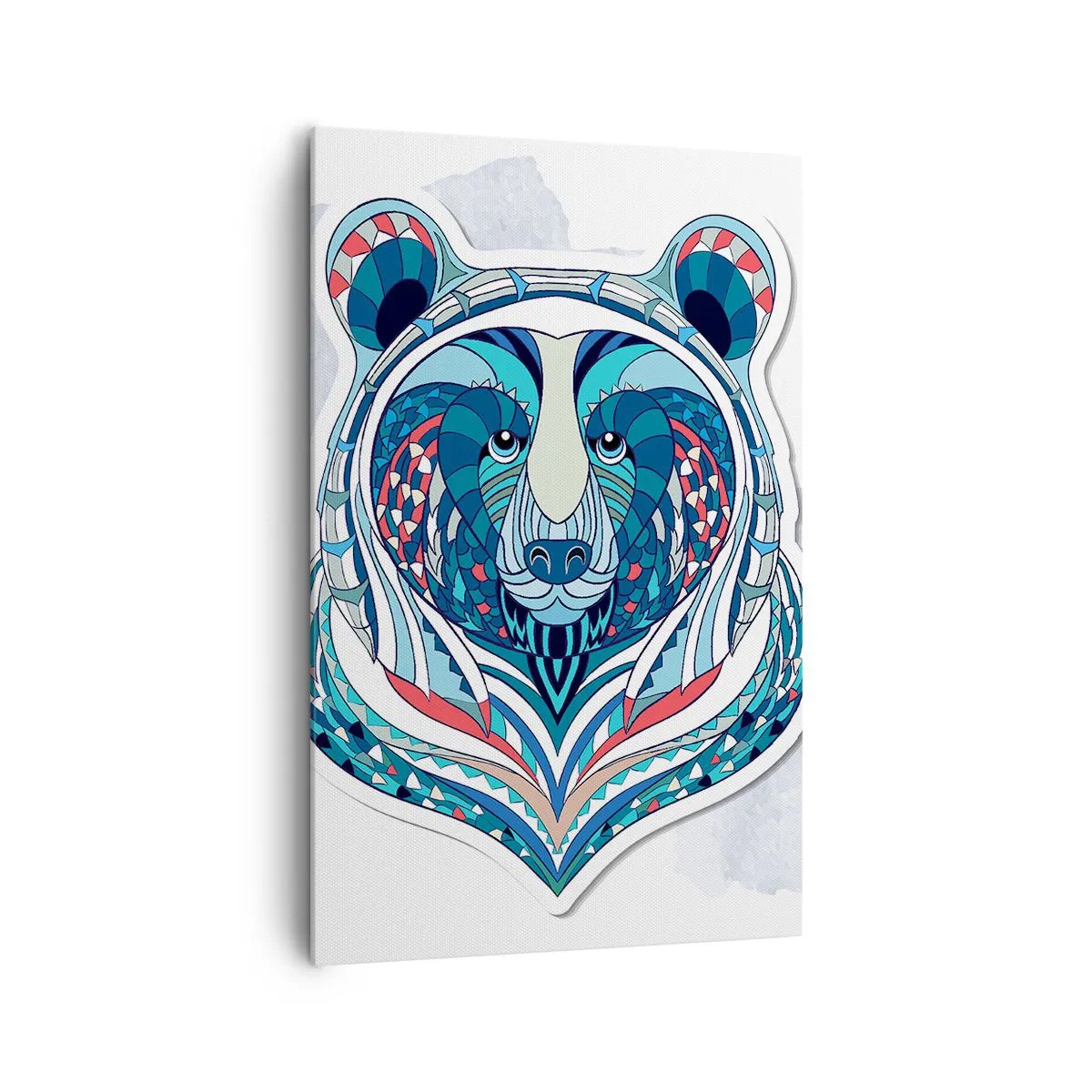 Impression sur toile - Image sur toile - Ours géométrique dans les tons bleu et rouge - 80x120cm - Vive le Groenland ! - Décoration murale moderne pour le salon et la chambre ARTTOR