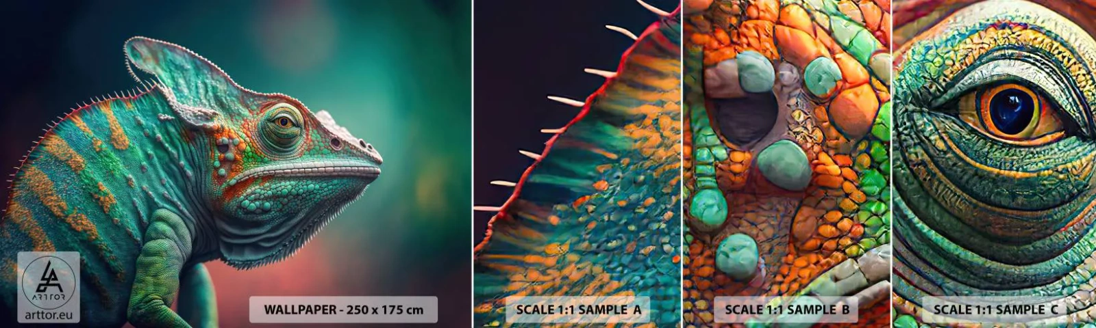 Échantillon de Papier Peint Autocollant Deluxe Sticker - Vous me voyez? Pas bien… - Caméléon, Animaux, Reptile - 100x30 cm