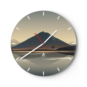 Horloge murale - Pendule murale - Une montagne au-dessus d'un lac dans une lumière pastel avec un reflet dans l'eau - 30x30cm - Reflet de miroir - Décoration murale moderne pour le salon, la cuisine et la chambre ARTTOR