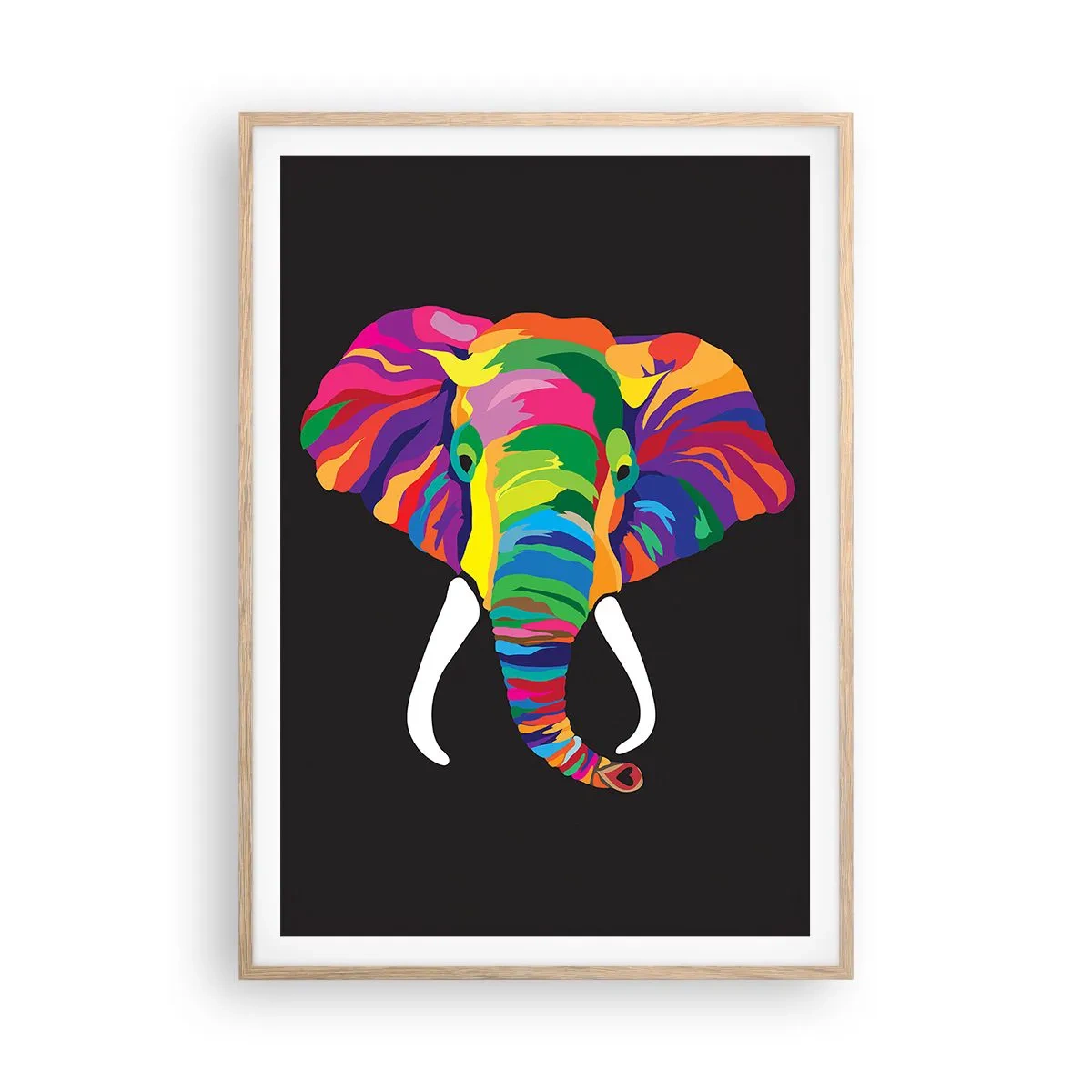 Affiche dans un chêne clair - Poster - L'éléphant qui aimait se baigner dans un arc-en-ciel - 70x100 cm