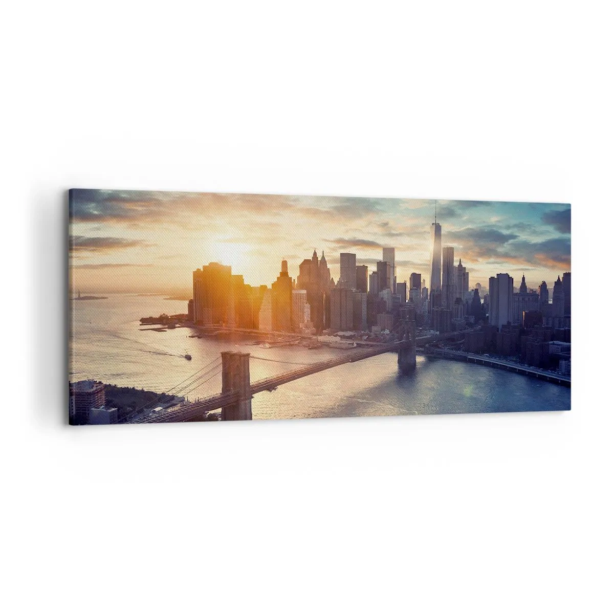 Impression sur toile - Image sur toile - Panorama de la ville avec le pont et la rivière à la lumière du soleil couchant - 120x50cm - Monument de la culture occidentale - Décoration murale moderne pour le salon et la chambre ARTTOR