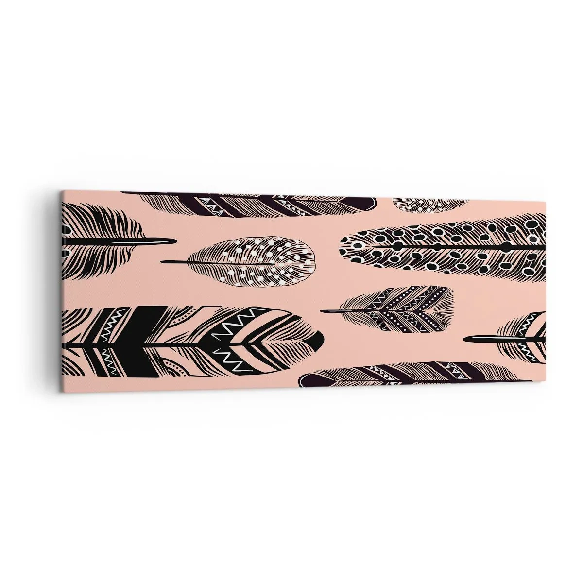 Impression sur toile - Image sur toile - Plumes décoratives sur fond clair - 140x50cm - Collection indienne - Décoration murale moderne pour le salon et la chambre ARTTOR